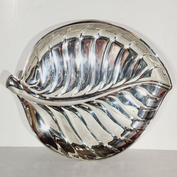 International Silver Co Leaf Serving Tray Decorative Tropical MCM Platter Plated - Picture 2 of 9